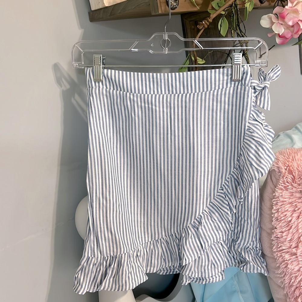 Wrap Skirt Wonderly Ruffle Stripe Girls Medium Adjustable Waist Blue White